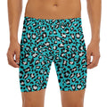 Turquoise Leopard Print Men's Long Boxer Briefs