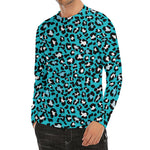 Turquoise Leopard Print Men's Long Sleeve Rash Guard