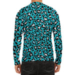 Turquoise Leopard Print Men's Long Sleeve Rash Guard