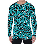 Turquoise Leopard Print Men's Long Sleeve T-Shirt