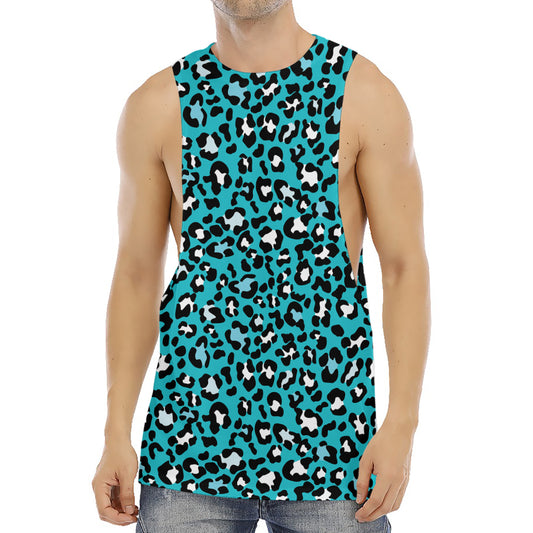 Turquoise Leopard Print Men's Muscle Tank Top