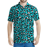 Turquoise Leopard Print Men's Polo Shirt