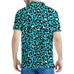 Turquoise Leopard Print Men's Polo Shirt