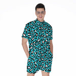 Turquoise Leopard Print Men's Rompers