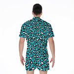 Turquoise Leopard Print Men's Rompers