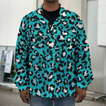 Turquoise Leopard Print Men's Shirt Jacket