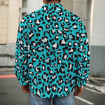 Turquoise Leopard Print Men's Shirt Jacket