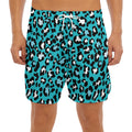 Turquoise Leopard Print Men's Split Running Shorts