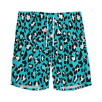 Turquoise Leopard Print Men's Sports Shorts