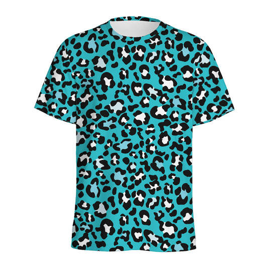 Turquoise Leopard Print Men's Sports T-Shirt