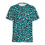 Turquoise Leopard Print Men's Sports T-Shirt