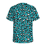 Turquoise Leopard Print Men's Sports T-Shirt