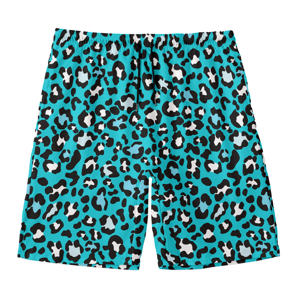 Turquoise Leopard Print Men's Swim Trunks