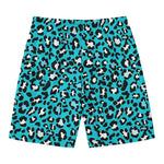 Turquoise Leopard Print Men's Swim Trunks