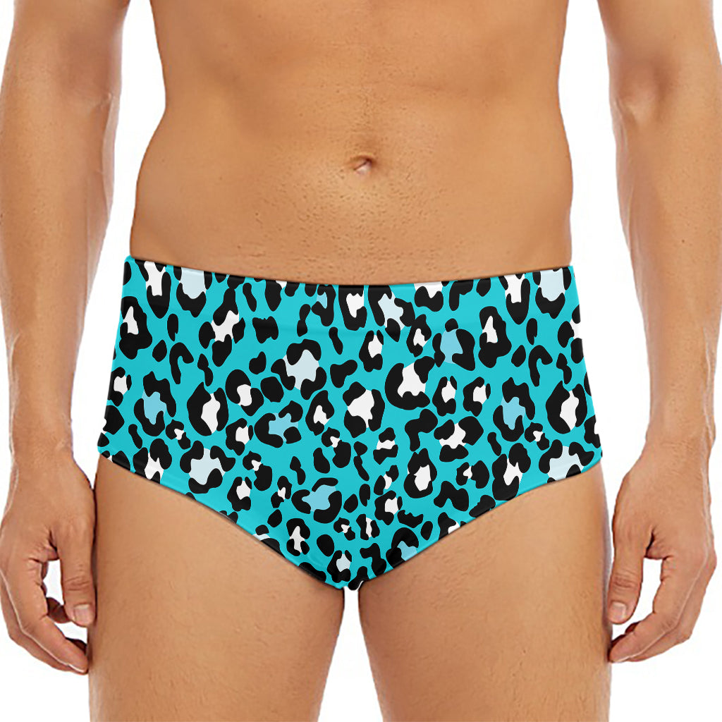 Turquoise Leopard Print Men's Triangle Swim Briefs