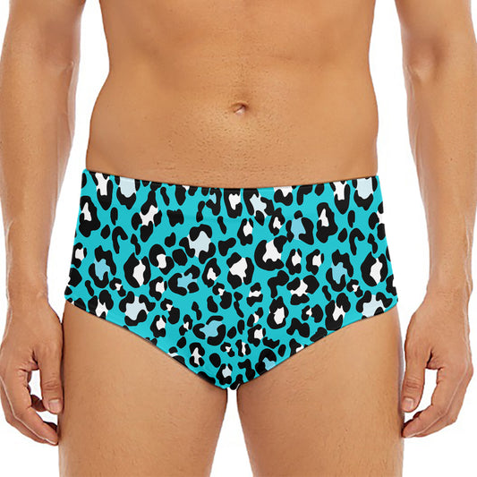 Turquoise Leopard Print Men's Triangle Swim Briefs