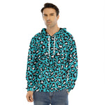 Turquoise Leopard Print Men's Velvet Pullover Hoodie