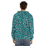 Turquoise Leopard Print Men's Velvet Pullover Hoodie