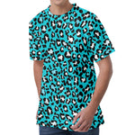 Turquoise Leopard Print Men's Velvet T-Shirt