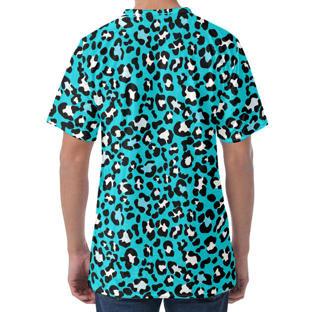 Turquoise Leopard Print Men's Velvet T-Shirt