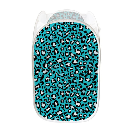 Turquoise Leopard Print Mesh Laundry Hamper