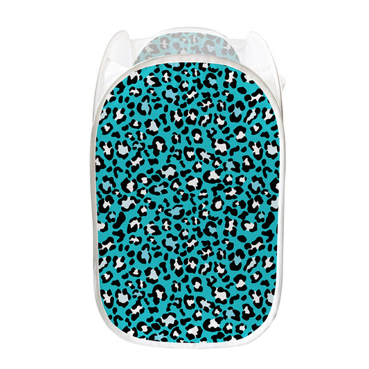 Turquoise Leopard Print Mesh Laundry Hamper