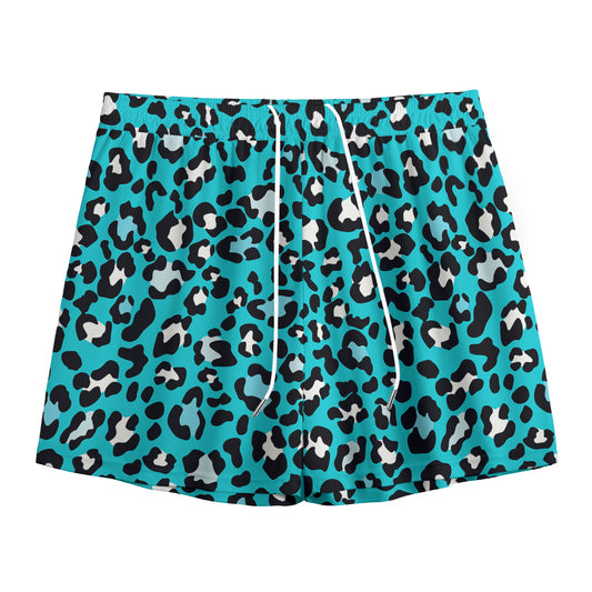 Turquoise Leopard Print Mesh Shorts
