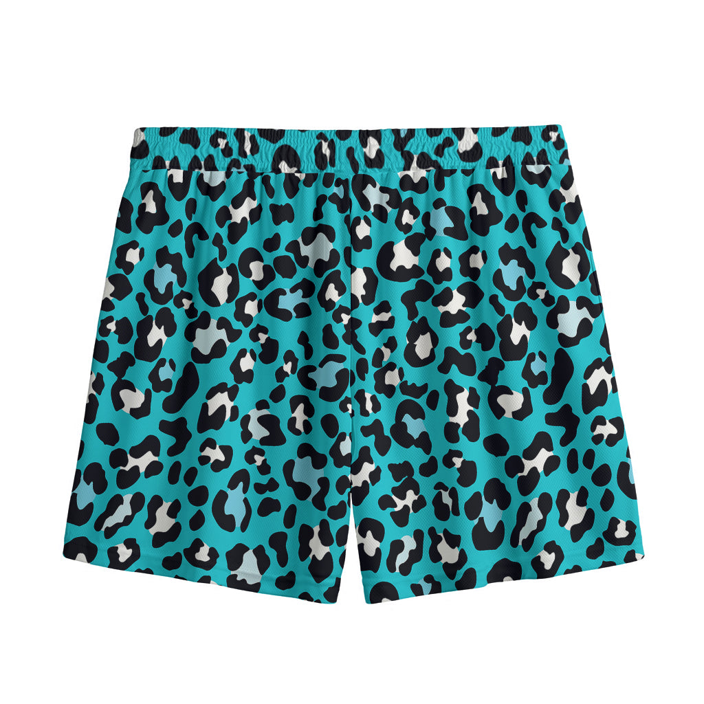Turquoise Leopard Print Mesh Shorts