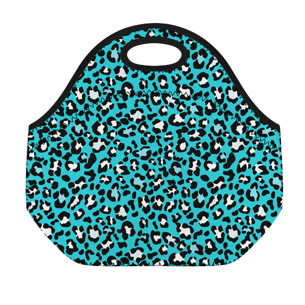 Turquoise Leopard Print Neoprene Lunch Bag