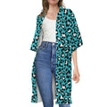 Turquoise Leopard Print Open Front Beach Cover Up