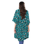 Turquoise Leopard Print Open Front Beach Cover Up