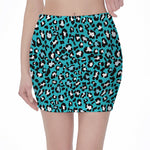Turquoise Leopard Print Pencil Mini Skirt