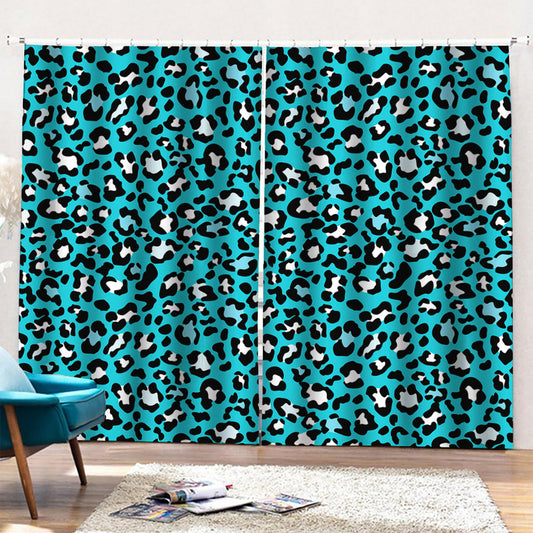 Turquoise Leopard Print Pencil Pleat Curtains