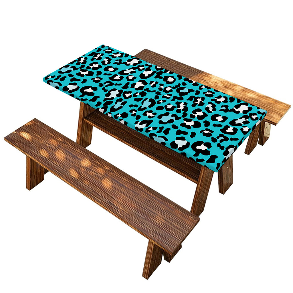 Turquoise Leopard Print Picnic Table Cover