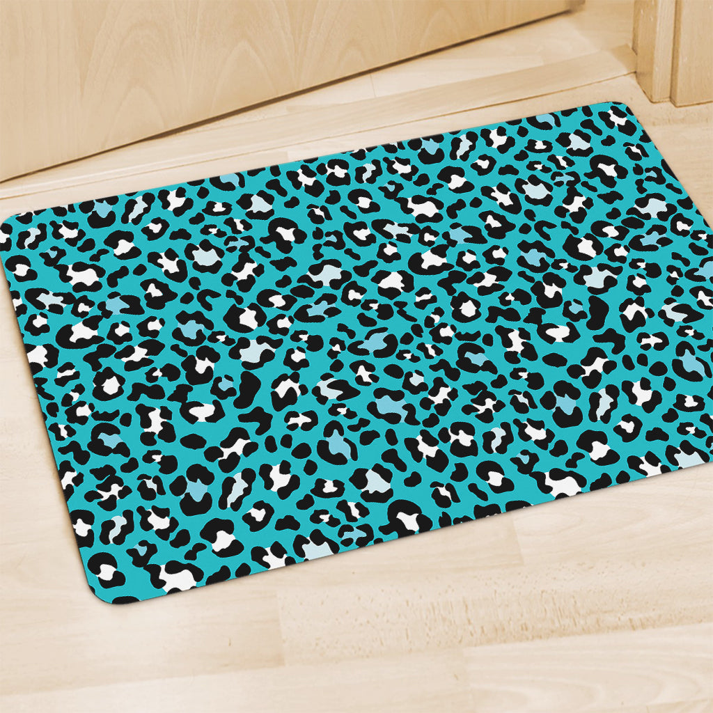 Turquoise Leopard Print Polyester Doormat
