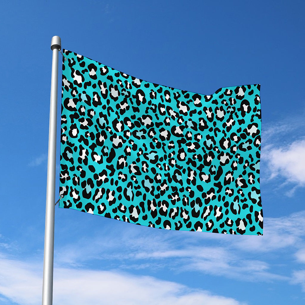 Turquoise Leopard Print Polyester Flag