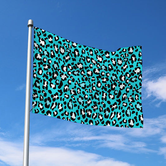 Turquoise Leopard Print Polyester Flag