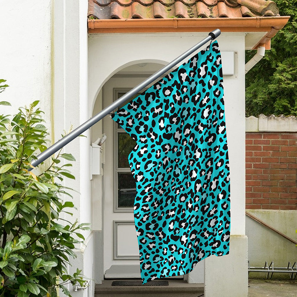 Turquoise Leopard Print Polyester Flag