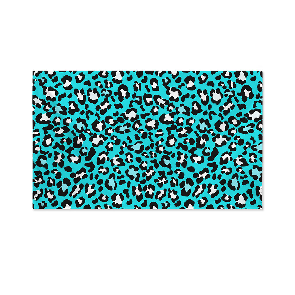Turquoise Leopard Print Polyester Flag
