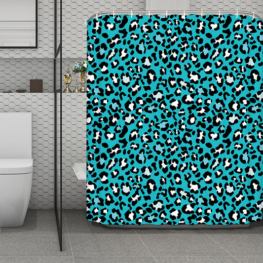 Turquoise Leopard Print Polyester Shower Curtain