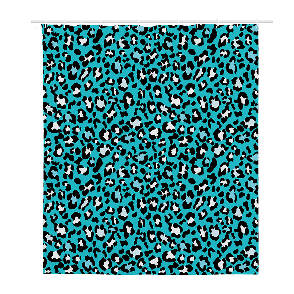Turquoise Leopard Print Polyester Shower Curtain
