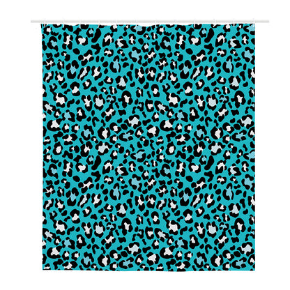 Turquoise Leopard Print Polyester Shower Curtain
