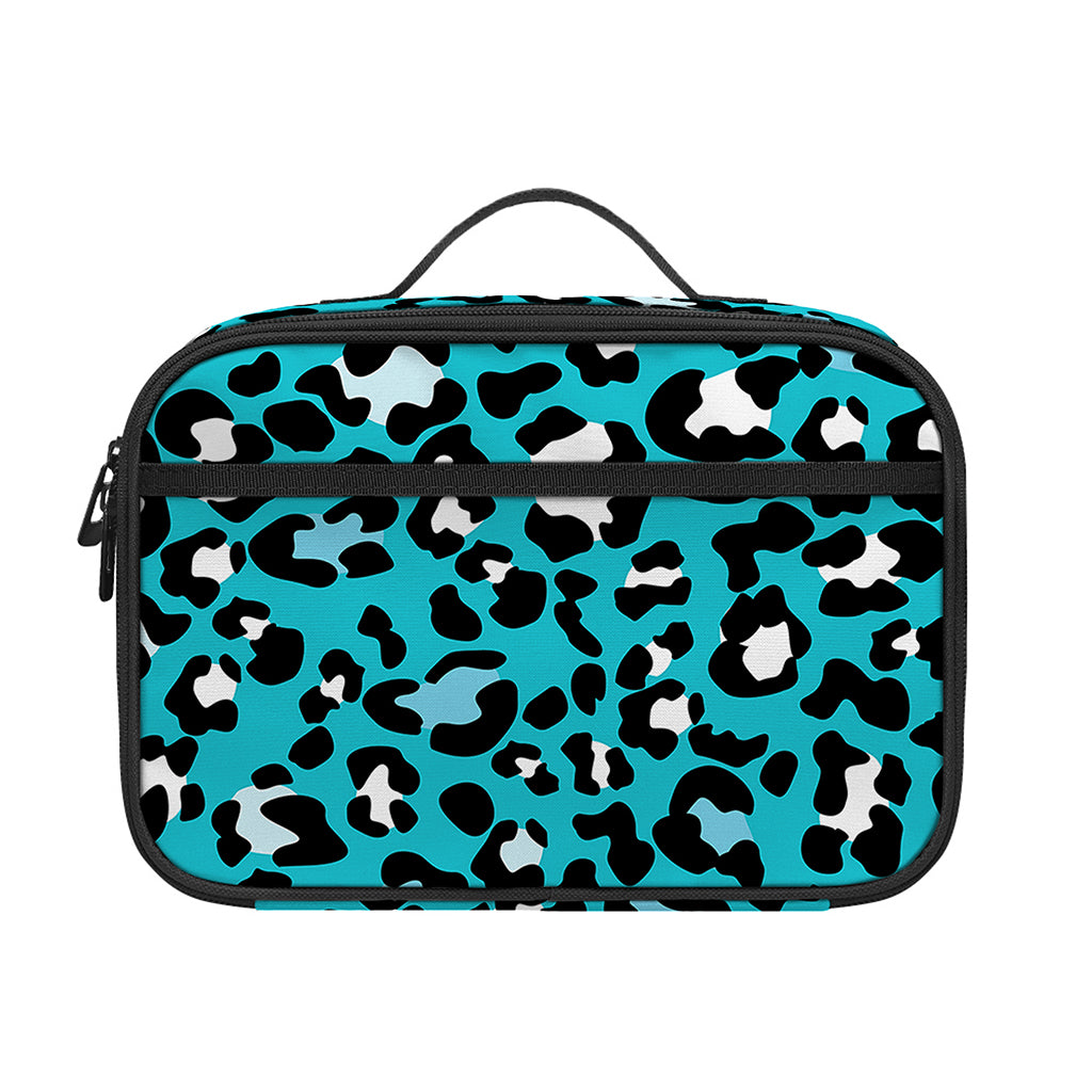 Turquoise Leopard Print Portable Lunch Bag