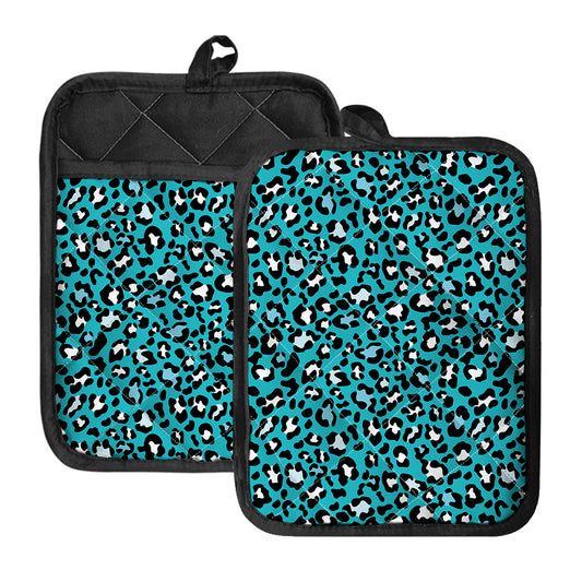 Turquoise Leopard Print Pot Holders With Pocket