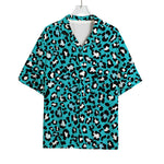 Turquoise Leopard Print Rayon Hawaiian Shirt