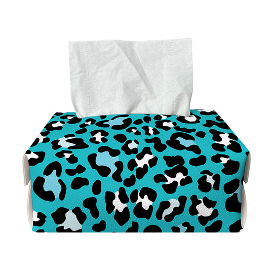 Turquoise Leopard Print Rectangle Tissue Box Cover
