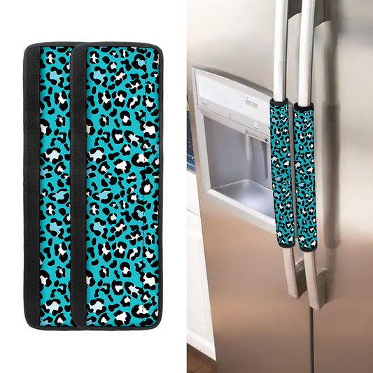 Turquoise Leopard Print Refrigerator Handle Covers