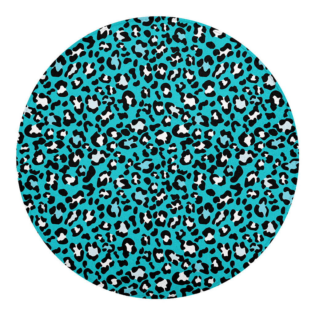 Turquoise Leopard Print Round Blanket