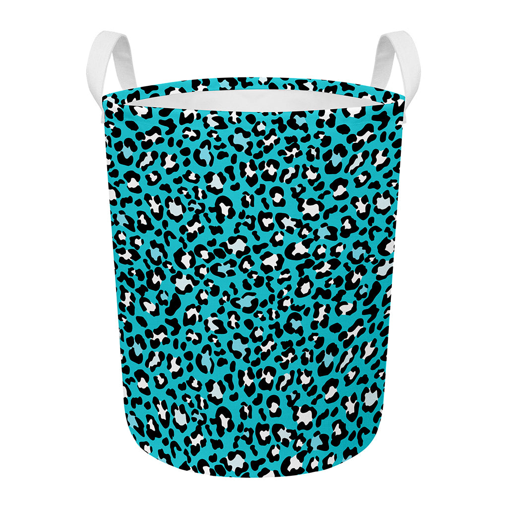 Turquoise Leopard Print Round Laundry Basket