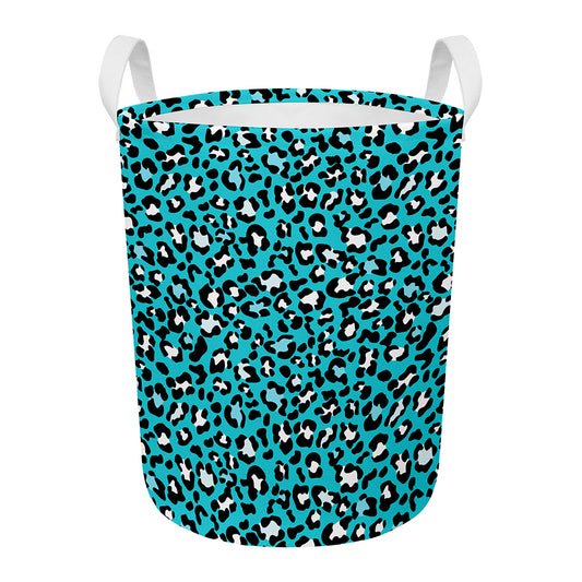 Turquoise Leopard Print Round Laundry Basket